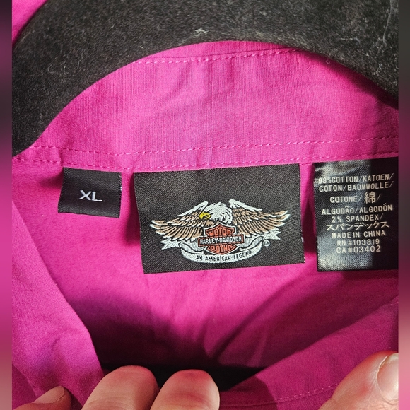 HARLEY DAVIDSON Sz.XL BUTTON UP IN MAGENTA •BEAUTIFUL - Picture 3 of 5